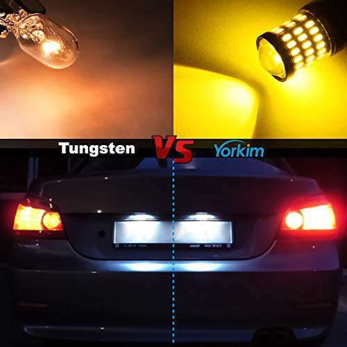 Yorkim 3157 LED Bulb Amber Bright 3156 LED Brake/Tail Lights with Projector - 3056 3156 3156A 3057 4057 3157 4157 T25 LED Blinker Light, Pack of 4