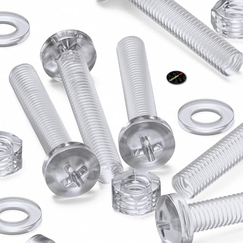 60x Clear Acrylic Pan Head Plastic Screws & Bolts M6 x 40mm, Nuts & Washers