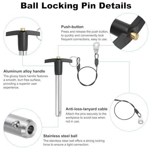 PATIKIL T Handle Lock Pins 1/2 x 2.76 (12 x 70mm), Quick Release Pin 304 Stainless Steel Safety Locating Pins with Push Button 25 cm Lanyard Cable 1/2x2.76"