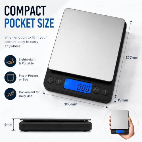 500g x 0.01g High Precision Jewelry Scale, Digital Gold Gram Scale Black