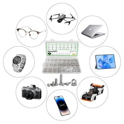 1240Pcs 304 Stainless Steel Metric Micro Screws Nuts Assortment, M1 M1.2 M1.4 M1.6 M1.7 M2 M2.5 M3 Sizes, Micro Phillips Head Pan Head Screws, Fully Threaded Kit for Arduino, RC Models, Electronics M1/1.2/1.4/1.6/1.7/2/2.5/3-1240Pcs