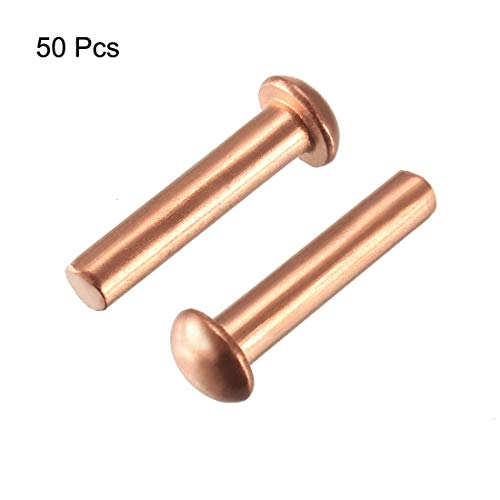 uxcell 50 Pcs 5/32" x 45/64" Round Head Copper Solid Rivets Fasteners