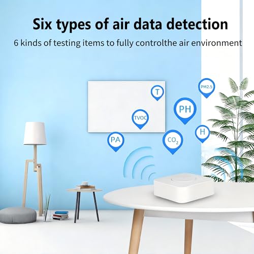 Smart WiFi 6 in 1 Air Quality Monitor, Intelligent Air Housekeeper, Mobile App Remote Control, PM2.5/PA/TVOC/CO2/Temperature/Humidity Detector for Home & Office, 2.4 GHz Wi-Fi Required Wifi Six-in-One