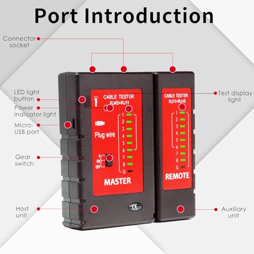 Network Cable Tester Ethernet Continuity Test Tool RJ45 RJ11 RJ12 CAT5 CAT5e CAT6 CAT6a UTP Wire POE Port Phone line Speed Short Circuit Checker BLACK