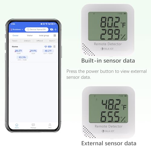 External Flat Temperature & Humidity Sensor Probe – Waterproof, (-40°F to 194°F, 0 to 100% RH), 16.4ft Length for Greenhouse, Farm, Freezer & Industrial Use, Only for FALA IOT Detector Flat Cable-16.4 ft