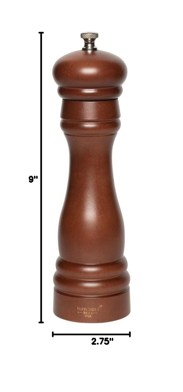 Fletchers' Mill Federal Pepper Mill, Walnut Stain - 8 Inch, Adjustable Coarseness Fine to Coarse, MADE IN U.S.A. 8-inch