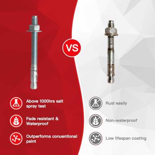 3/8" x 4" Wedge Anchor Bolts for Concrete, Zinc Plated Expansion Anchors for Brick, Block and Masonry Applications, 10 Pack 3/8" x 4"