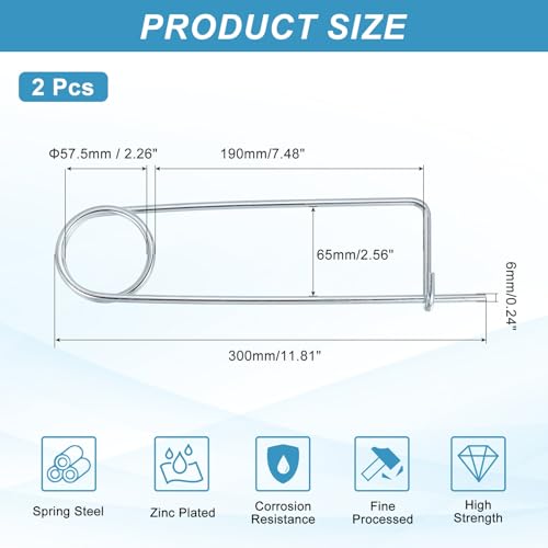 MECCANIXITY 2pcs Steel Brooch Cotter Pins, 0.24x11.85 Inch (6x301mm) Brooch Shape Cotter Safety Spring Pin, Quick Locking Fastener for Garden, Farm, Lawn, Rectangle M6x301mm 2