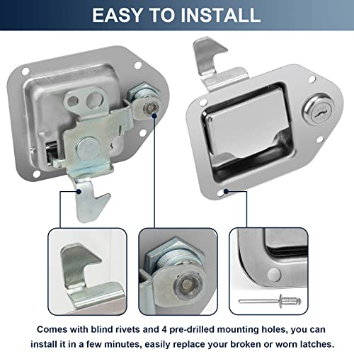 BAUMFEUER Truck Tool Box Latch Replacement 304 Stainless Steel Toolbox Paddle Lock Replacement Handle with Keys for Truck, RV, Trailer, UTV, ATV Box (2 Pack) 4.3"L x 3.3"W 2