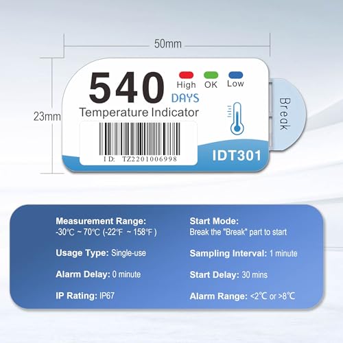 Tzone Single Use Temperature Indicator with LED Alarm Temp Strip 1 Pack