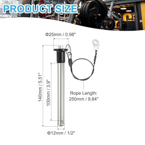 PATIKIL 1/2"(12mm) Diameter 304 Stainless Steel Quick Release Pin, Usable Length 3.9"(100mm) Push-Button Ball Locking Pin with 25cm Lanyard Cable M5 Screw, Silver 1/2" x 3.9"