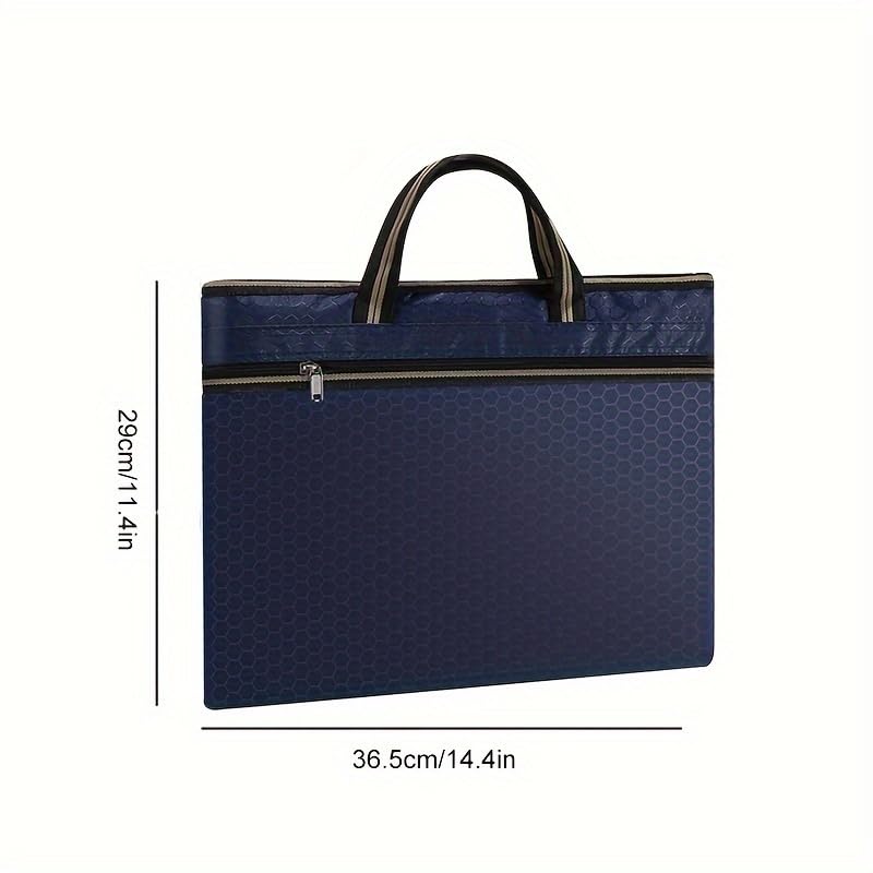Oxford Document Bag Double Layer Zippered Laptop Handbag with Handles Dual Compartment for Business Office Meetings Travel Blue