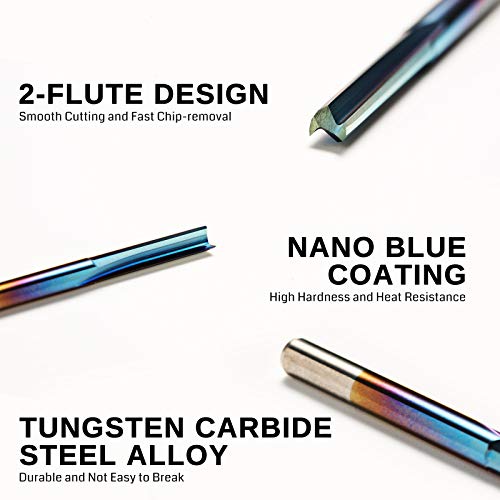 Genmitsu CNC Router Bits 1/8 inch Shank Straight Router Bits Nano Blue Coat 2-Flute End Mill Cutter for Wood MDF PVC Acrylic, 10 PCS, SR10A