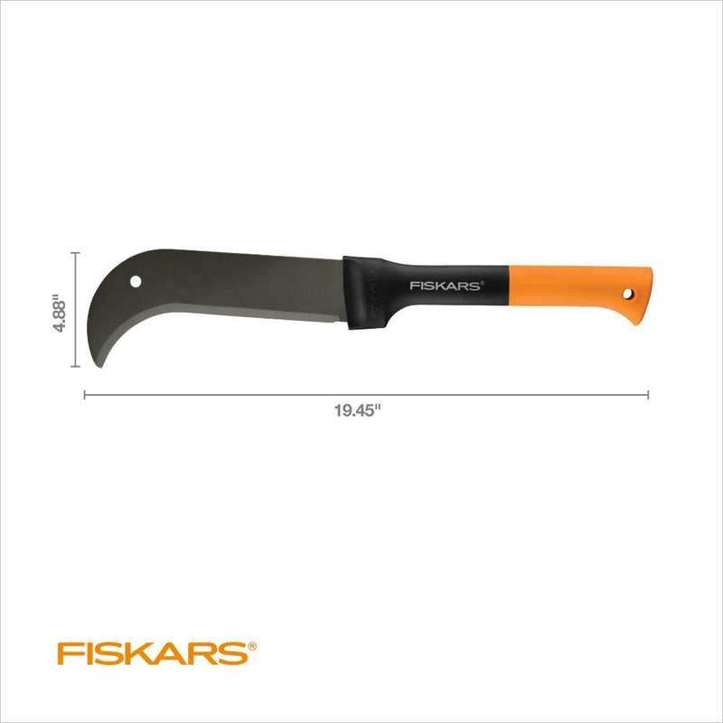 Fiskars Brush Axe with 10" Curved Blade and Safety Sheath, 19" Handle Machete for Cutting Tree Branches, Ideal for Camping, Hunting, and Bushcraft, Yard Work & Garden Tools, Black/Orange
