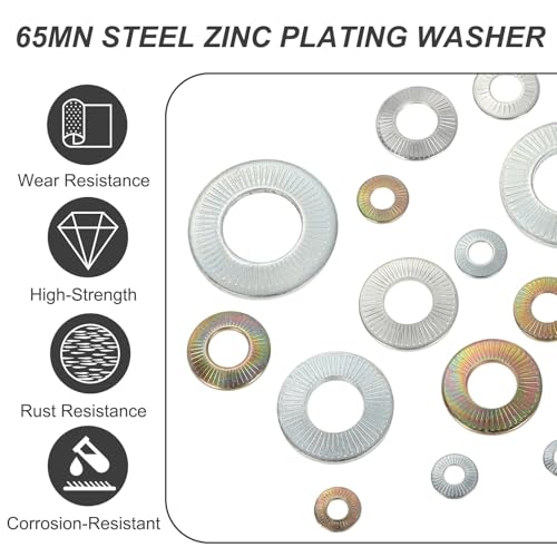 PATIKIL M10x22x1.5mm Flat Washers 50Pcs 65Mn Steel Belleville Spring Disc Washer Conical Knurled Metric Gasket for Automotive Industrial Construction (Yellow Zinc Plating) Yellow Zinc Plating 50