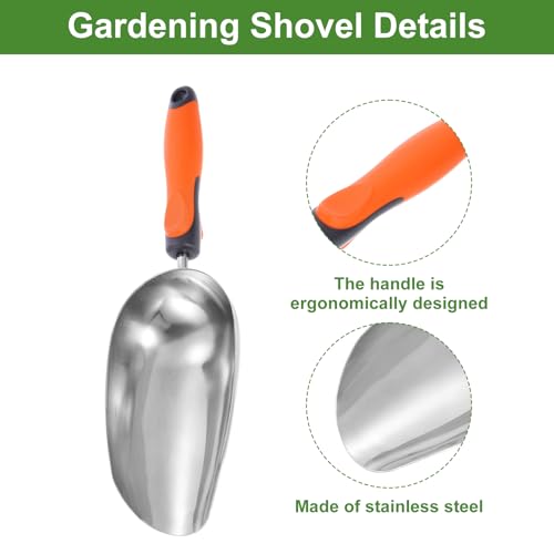 HARFINGTON Garden Soil Scoop 14.57 x 4.13 Stainless Steel Hand Shovel Spade with Handle for Planting Weeding Digging