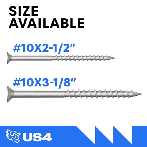 US4 - #10 x 3-1/8" Flat Head Screws Stainless Steel | Stainless Steel Wood Screws | T25 Star Drive | Self-Drilling Screws for Framing, Subflooring & Decking | 305 SS (100, #10 x 3.125 Inches) 100 #10 x 3-1/8"