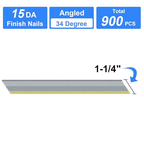 15 Gauge 34-Degree 1-1/4" DA Series Angled Finish Nails, 900-Pack 1-1/4 inch