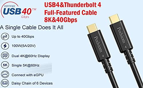 USB4/Thunderbolt 4 Cable 40Gbps 8K Video and 100W Charging Full-Featured USB C Cable Compatible with Thunderbolt 3 for iPhone15 Pro MacBook,External SSD,eGpu,Type C Docking Station (0.8)