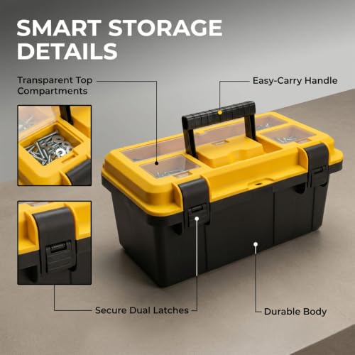 Hardware Organizer Box, 13 in Tool Box with Tray for Garage DIY