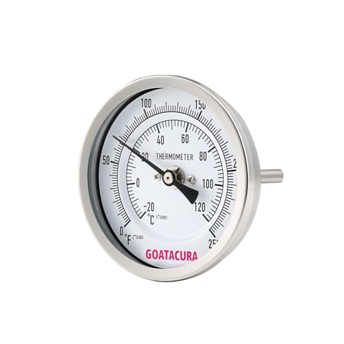 Bimetal Thermometer, Full Stainless Steel, 3" Dial Size, 2-1/2" Stem, 1/2" NPT Back Mount, 0-250 Deg F/-20-120 Deg C, 1% Accuracy L=2.5"
