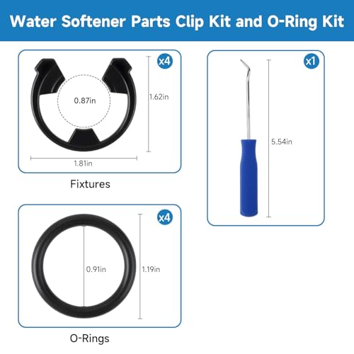 Water Softener Clip Kit Compatible with GE Kenmore Whirlpool Morton WHES30 M34 MSD27 Replace#: 7337563 7337571 7170288 7116713，15/16” O-Ring Kit and Fit 3/4” Valves