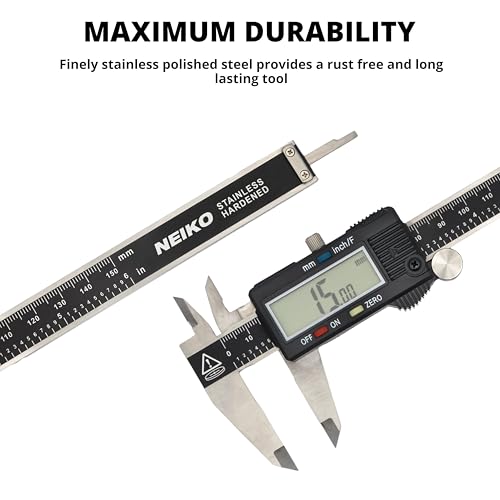 NEIKO 01407A Electronic Digital Caliper Measuring Tool, 0-6 Inches Stainless Steel Construction with Large LCD Screen Quick Change Button for Inch Fraction Millimeter Conversions, Digital Caliper 6 Inch
