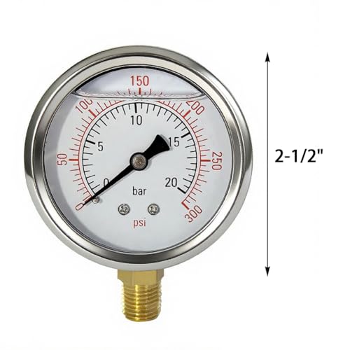 YSIL 0-300 Psi Glycerin Liquid Filled Pressure Gauge 1/4”NPT Lower Mount 0-300Psi Lower Mount (Single Gauge)