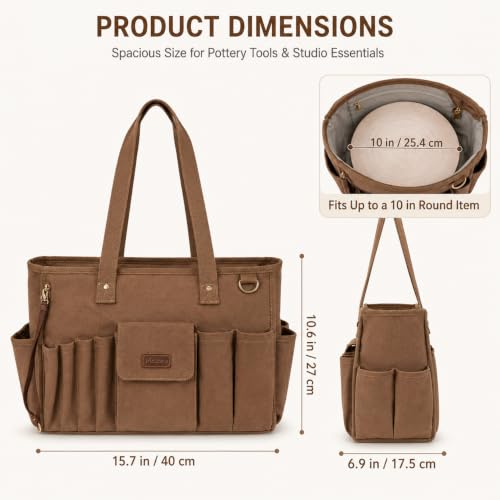 Pottery Tool Bag with Multiple Pockets, Art Supply Tote for Clay Tools brown