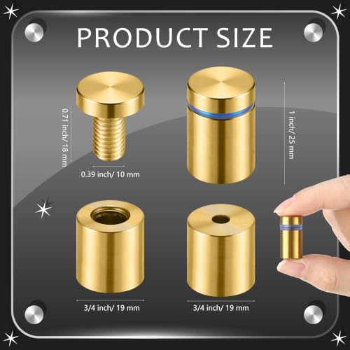 Pelopy 24 Pcs Sign Standoff Screws Advertising Screws Stainless Steel Wall Standoff Mounts Glass Acrylic Nail (3/4 x 1 Inch,Gold) 3/4 x 1 Inch Gold