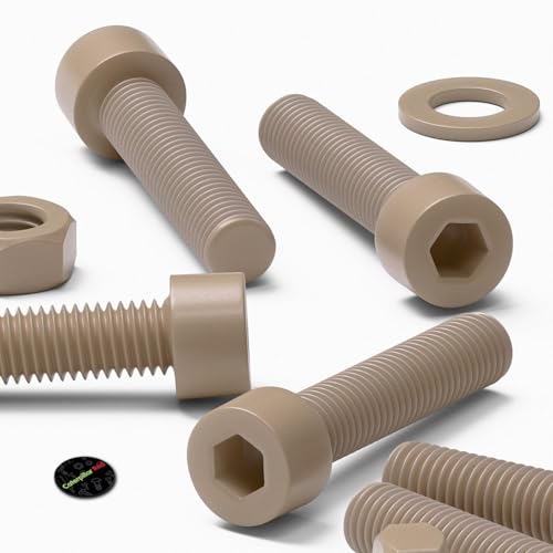 5X Natural PEEK Socket Head Screws & Bolts M8 x 40mm, Nuts & Washers