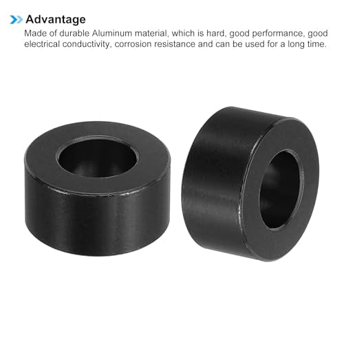 PATIKIL M10 Aluminum Spacer, 8 Pcs Metal Spacers Aluminum 10.5mm ID x 20mm OD x 10mm L Aluminum Spacer Screw Standoff Round for 2/5in or M10 Screw Bolt,Black Black