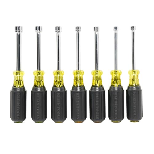 Klein Tools 65160 Tool Set, Made in USA, Metric Nut Driver Set Sizes 5, 5.5, 6, 7, 8, 9, and 10 mm, 3-Inch Chrome-Plate Hollow Shafts, 7-Piece WRENCH