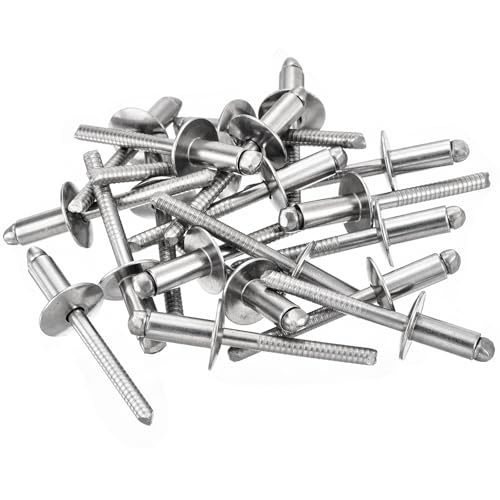 uxcell 25Pcs 1/4"x1/2" 304 Stainless Steel Large Flange Round Head Rivets, Large Cap Open End Blind Rivets for Construction, Automotive Manufacturing, Aerospace, Shipbuilding (Silver) 1/4"x1/2"
