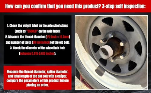 1/2-20 Inch Wheel Stud with Nuts for Trailer for Axles 2000 lb to 3500 lb for Dexter 4400 lb with 1/2"-20 UNF Thread Size (24Sets) 24Sets