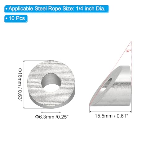 PATIKIL 1/4 Inch Angle Beveled Washer, 10 Pack T316 Stainless Steel Deck Cable Railing Hardware 37 Degree Washer for Wood Metal Aluminum Posts, Silver Tone