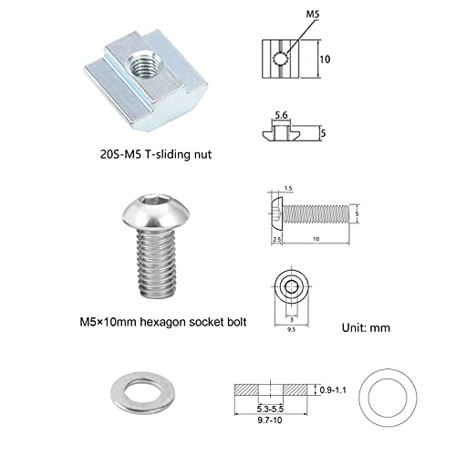280Pcs T-Nuts Screws Kit for 2020 Series Aluminum Extrusion,6mm Slot Screw Nut Kit,40Pcs 8mm/10mm/12mm Hexagon Socket Screws,M5 T Sliding Nut,M5 T Nut, Washers (Silver) 280Pcs-Silver