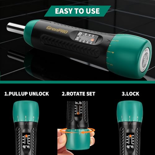 GRENPRO Torque Screwdriver 5-70 in-lb, 1/4" Drive Precision Driver Set