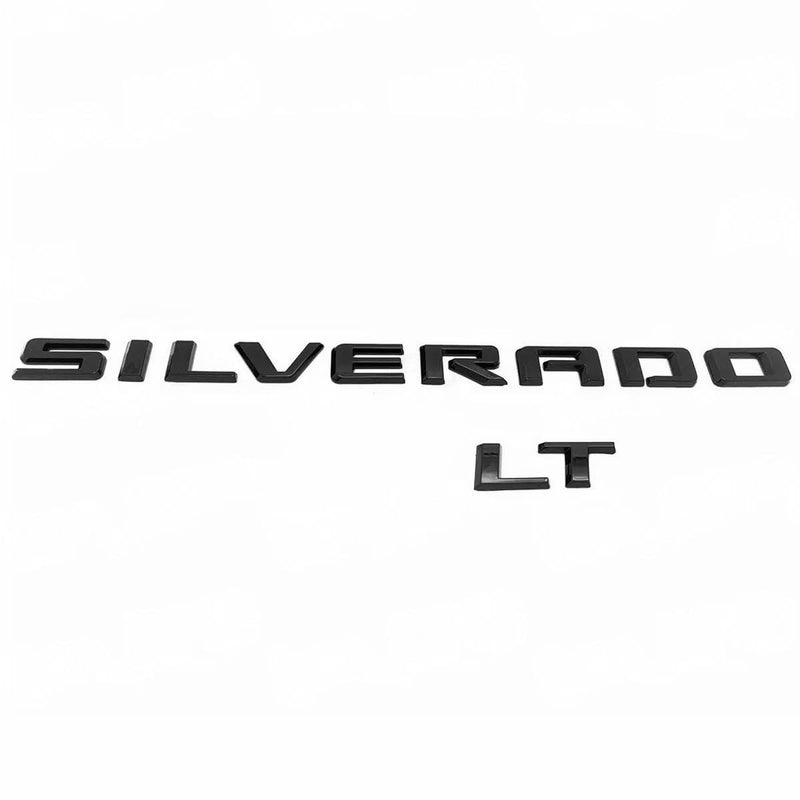 2019-2025 4pack OEM Nameplate with LT Emblem 3D Letters Badge Replacement for Silverado 1500 2500HD 3500HD 86539786 (Glossy Black) 3 with LT Black
