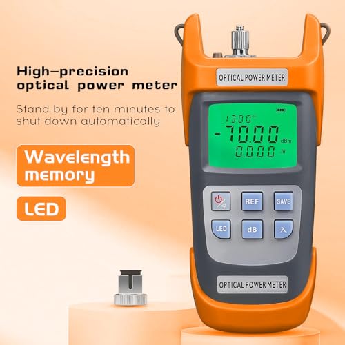 Fiber Optical Power Meter with SC FC Connector, -70~10dBm, 10 Optic Wave Length, Optic Test Equipment for CCTV Communication Engineering (Orange) Orange 1