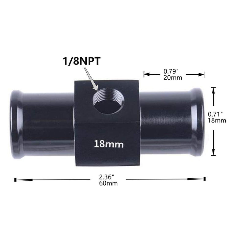 Aluminum Water Temp Joint Pipe Water Temp Meter Temperature Gauge Joint Pipe Radiator Sensor Adaptor Clamps Black 18mm