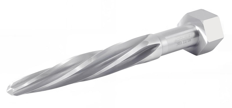 Accusize Industrial Tools H.S.S. Aligning Reamer - 11/16'' Diameter, 4-1/2'' Flute Length, 6-1/2'' OAL, Hex Shank, Spiral Flute, 0523-6025 | HSS Aligning Reamer, 11/16" Dia, 4-1/2" Flute, 6-1/2" OAL, Hex Shank, Spiral Flute 11/16 inch