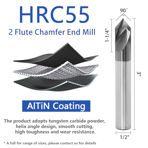2 Flute Chamfer Mill 1/2 Inch Carbide V Groove 90 Degree End Mill 1/2 in 90°-2F