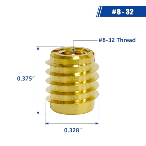 Threaded Inserts for Wood, Installation Kit, Brass, Includes #8-32 Knife Thread Inserts (15pcs), Drill, Installation Tool 8-32