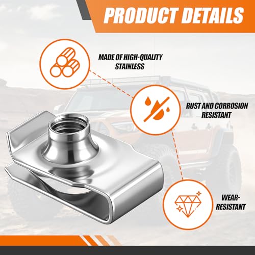 LEIFIDE 100 Pcs 1/4" - 20 Stainless Steel Regular Extruded U Type Nuts