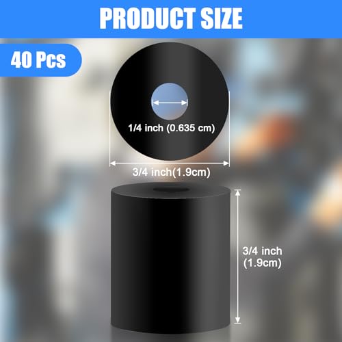 40 Pcs Black Rubber Spacers, Multi Purpose Rubber Spacer 3/4Inch OD x 1/4Inch ID x 3/4Inch Thickness, Rubber Bushing Anti Vibration Spacer Thick Rubber Washers for Vibration, Bolts, Home, Car Accessor