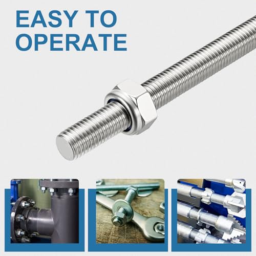 PATIKIL 5 Pcs Fully Threaded Rod, M6 x 400mm 304 Stainless Steel Right Hand Long Thread Bar Studs with Nuts for Pipes Clamps Hangers U-Bolts