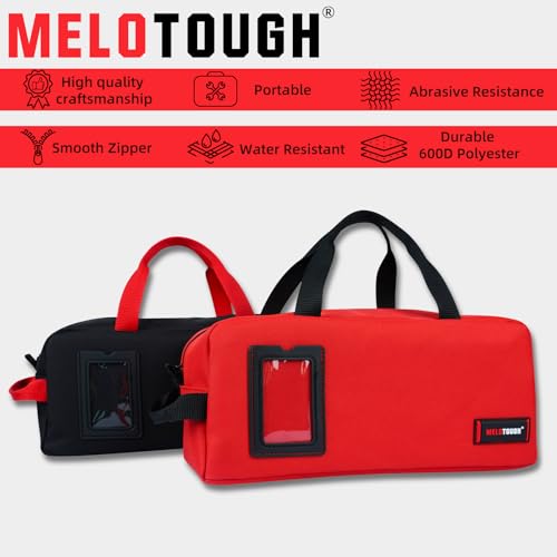 MELOTOUGH Canvas Tool Bags 14 Inch Tool Tote Bag with Zipper Heavy Duty Portable Tool Bag Organizer for Electrician,Technician,Mechanic(Black&Red) B-Black & Red