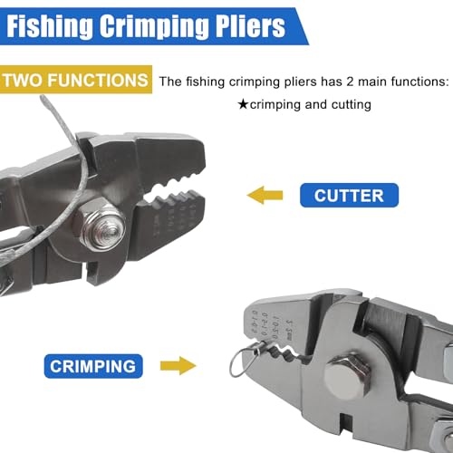 Fishing Crimping Tool Kit, Fishing Crimping Pliers Wire Rope Crimping Tool with 500pcs Crimp Sleeves Kit, Heavy Duty Stainless Steel Fishing Crimper Pliers Wire Cutters Line Crimps Sleeves