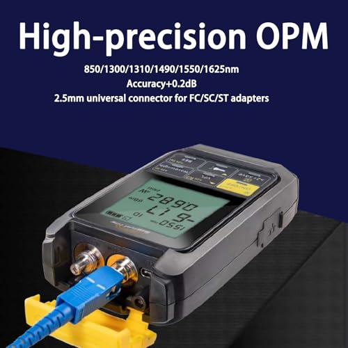 6 in 1 Fiber Optic Tester with Optical Power Meter,-50~+30dBm,VFL Function & RJ45 Cable Test, 850–1625nm Multi-Wavelength, Type-C Rechargeable, 500 Data Storage, Backlight Display, Handheld Tool Yellow